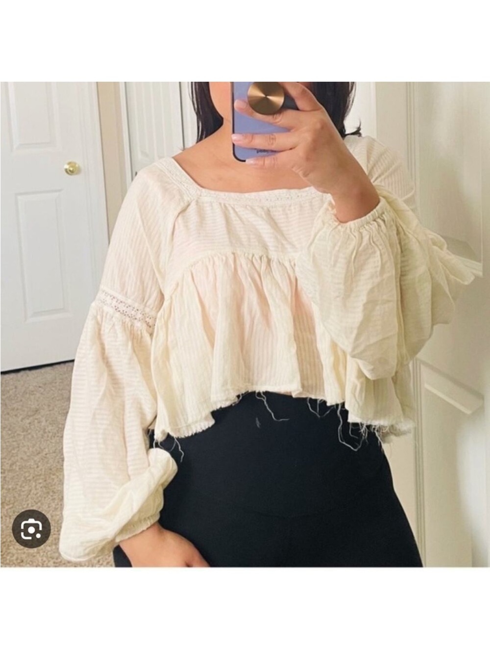 Urban Outfitters Women's Thea Peplum Blouse Cotton babydoll Cropped Summer NWT